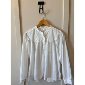 FRAME White Cotton Band Collar Pleated Yoke Blouse WE24WBL005 Womens Small